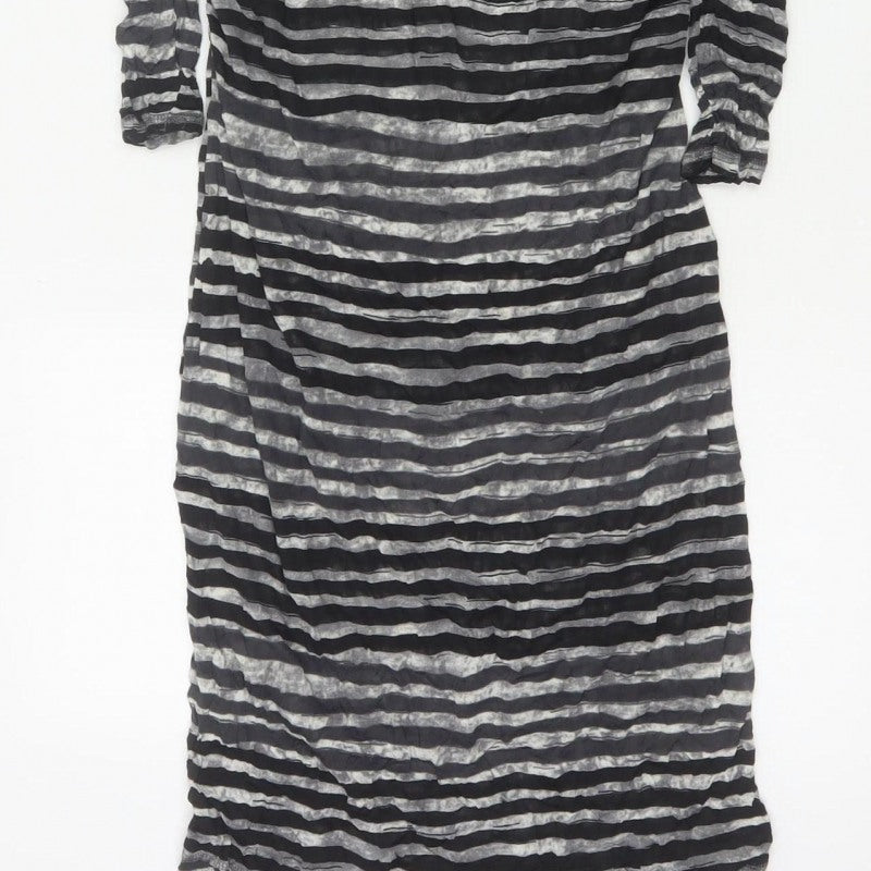 Sandwich Women Black Grey Striped Long Sleeve Maxi Dress Size L