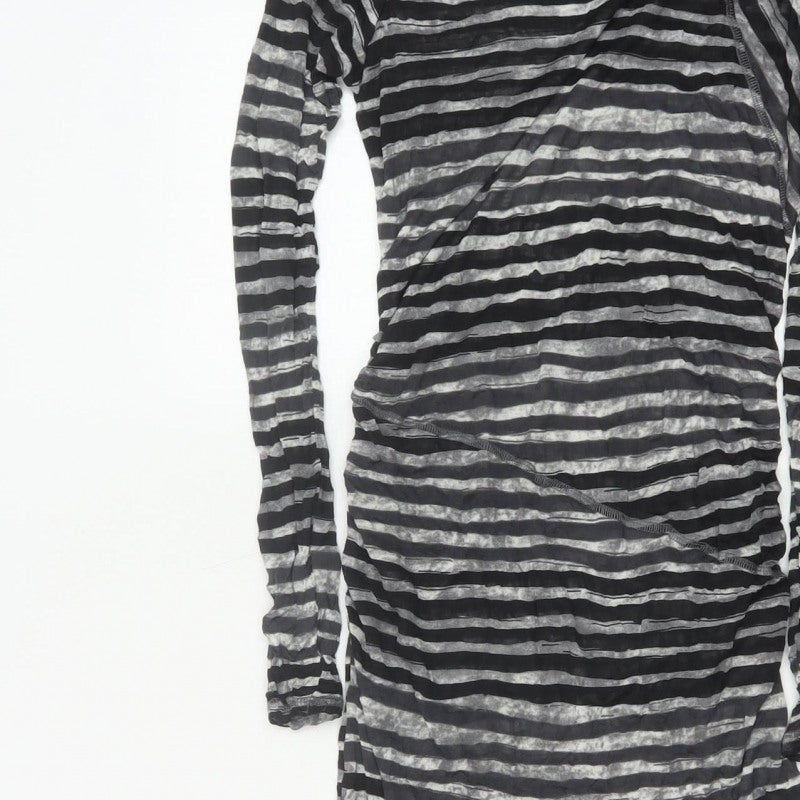 Sandwich Women Black Grey Striped Long Sleeve Maxi Dress Size L