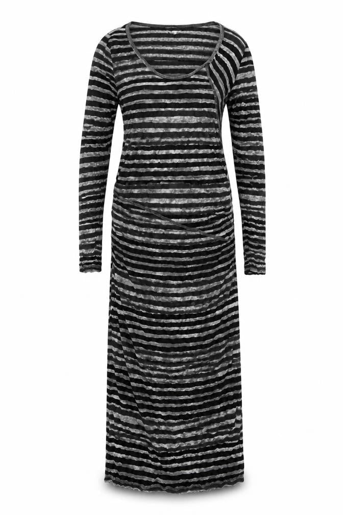 Sandwich Women Black Grey Striped Long Sleeve Maxi Dress Size L