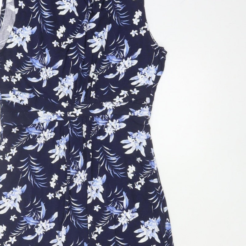 Oasis Women Blue Floral UK 12 Fit & Flare Knee Length Dress