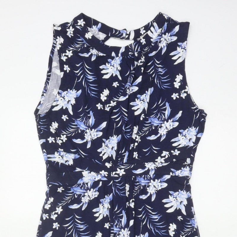 Oasis Women Blue Floral UK 12 Fit & Flare Knee Length Dress