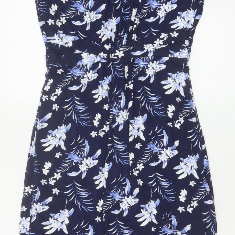 Oasis Women Blue Floral UK 12 Fit & Flare Knee Length Dress