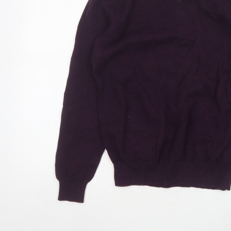 Marks and Spencer Men Purple S V-Neck Pure Cotton Pullover Jumper