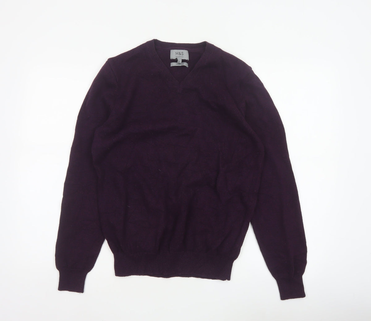 Marks and Spencer Men Purple S V-Neck Pure Cotton Pullover Jumper