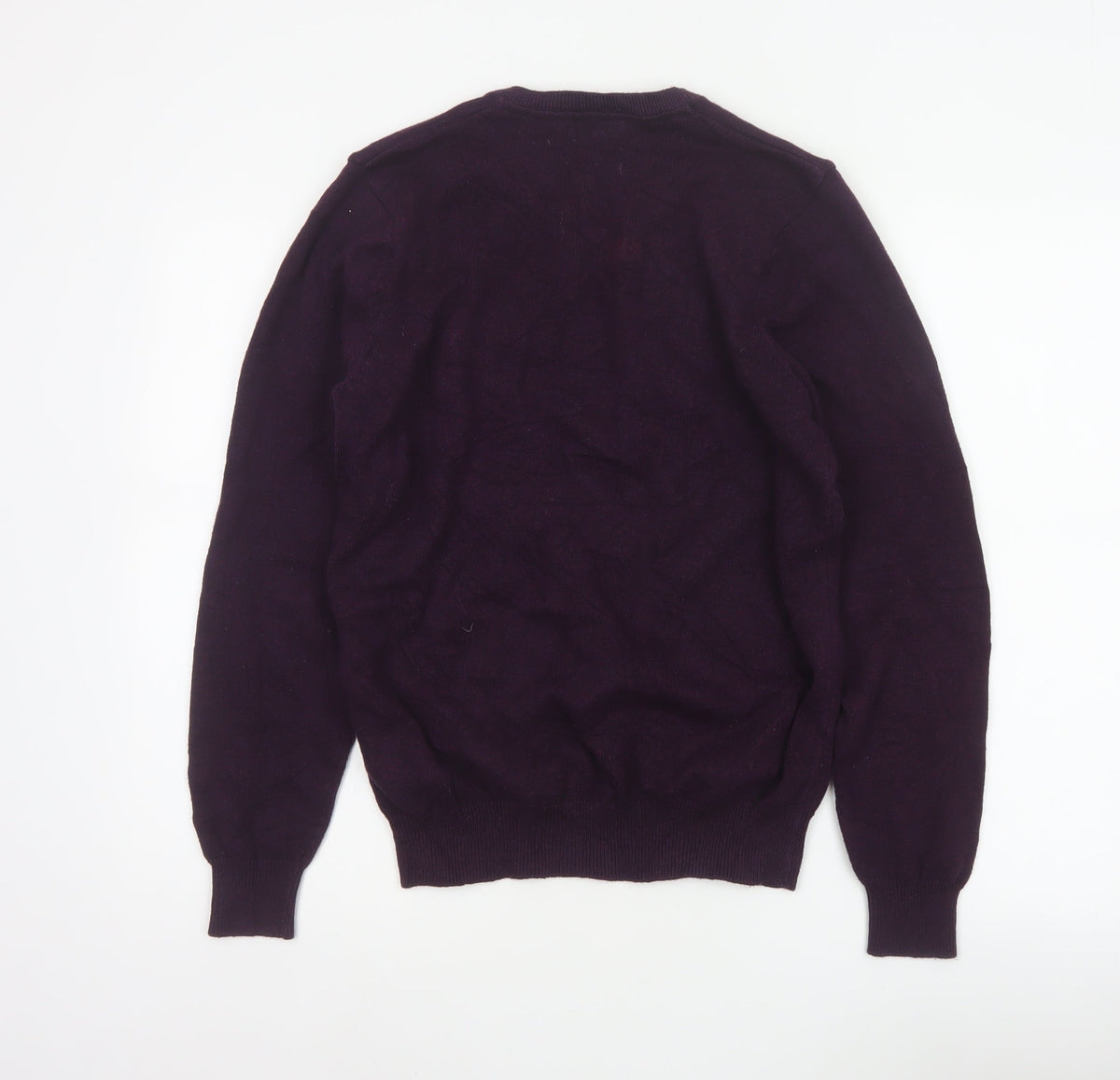 Marks and Spencer Men Purple S V-Neck Pure Cotton Pullover Jumper