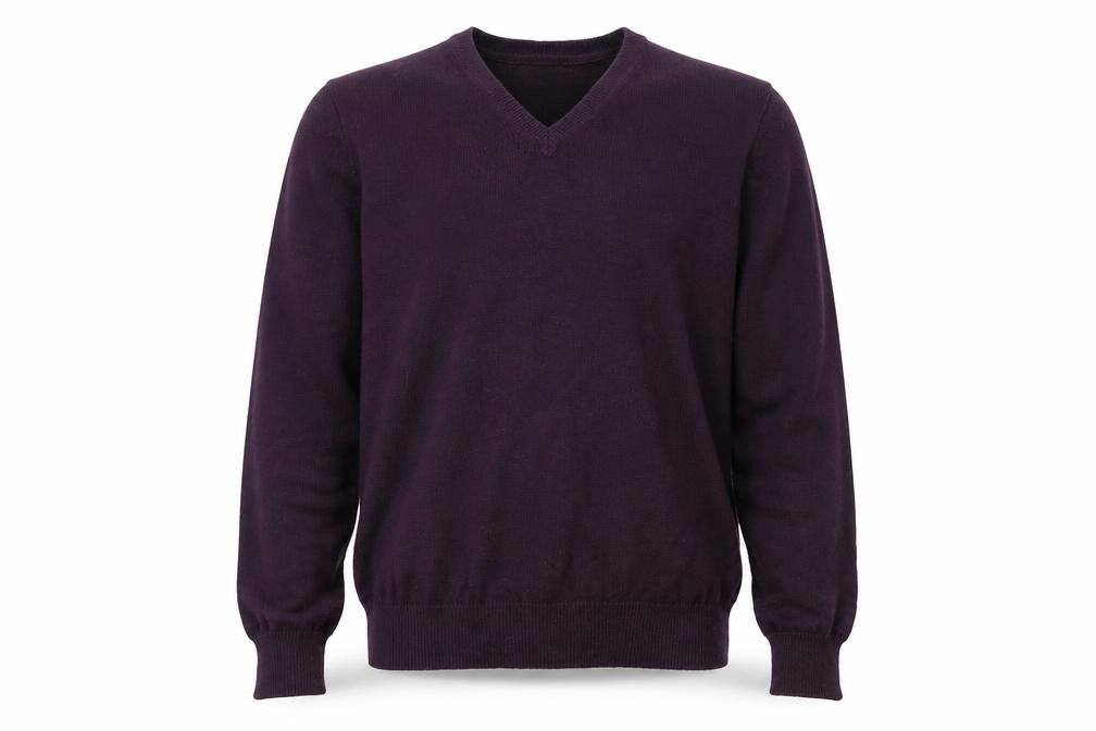 Marks and Spencer Men Purple S V-Neck Pure Cotton Pullover Jumper