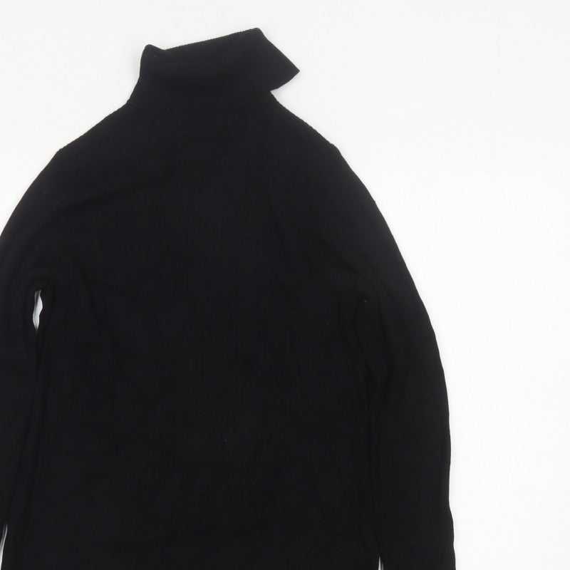 Next Women Black M Roll Neck Rib Knit Jumper Long Sleeve Stretch