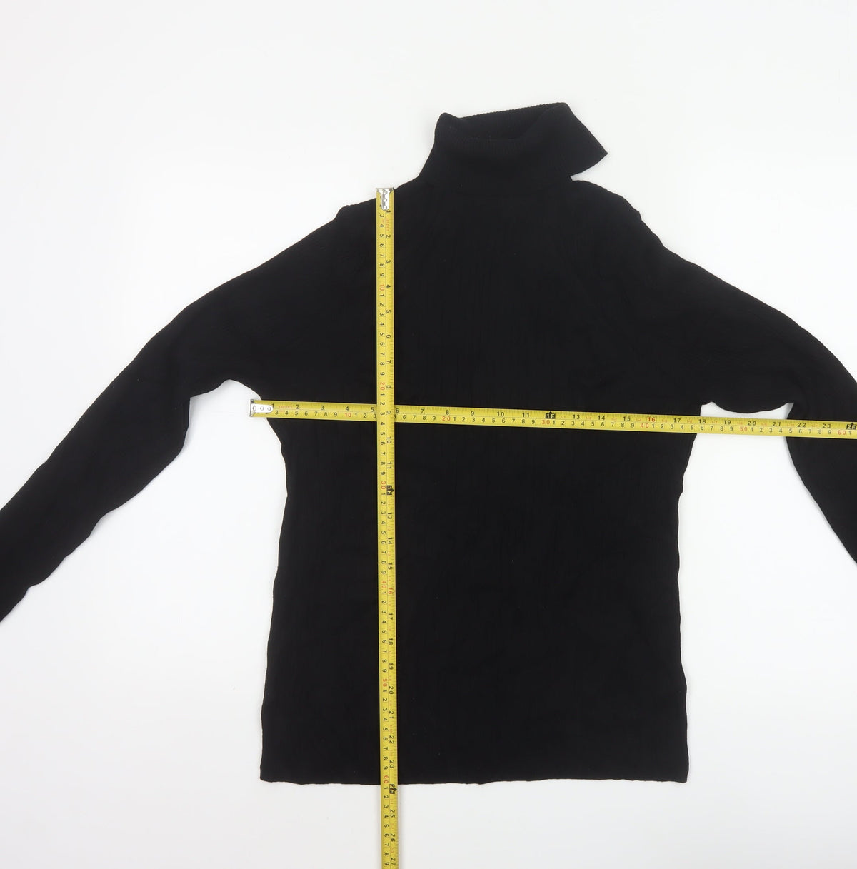 Next Women Black M Roll Neck Rib Knit Jumper Long Sleeve Stretch