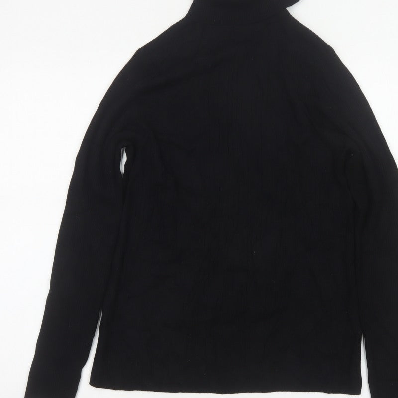 Next Women Black M Roll Neck Rib Knit Jumper Long Sleeve Stretch