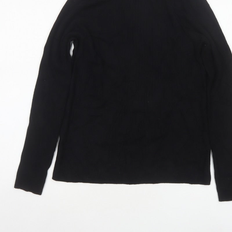 Next Women Black M Roll Neck Rib Knit Jumper Long Sleeve Stretch