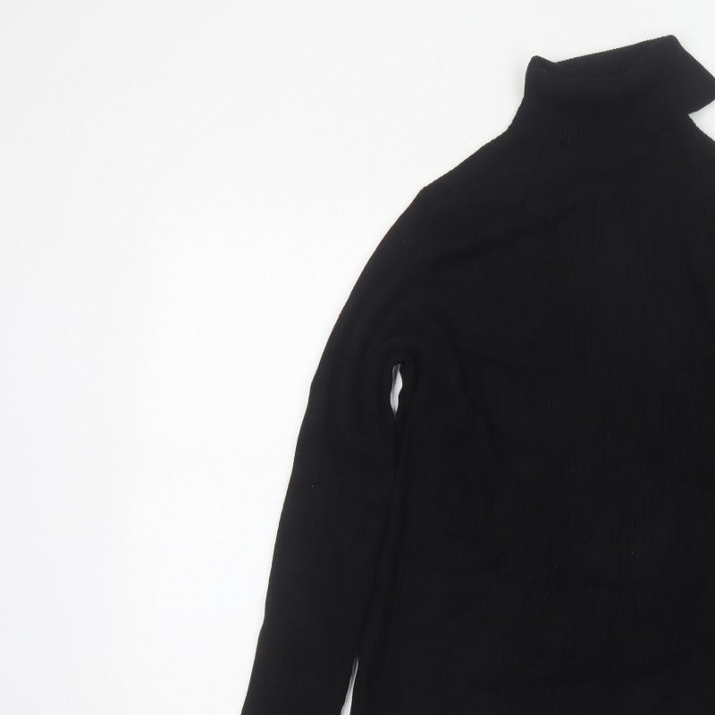 Next Women Black M Roll Neck Rib Knit Jumper Long Sleeve Stretch