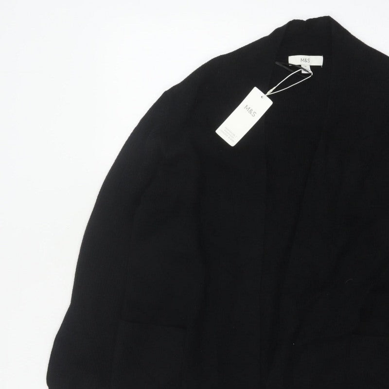 Marks & Spencer Women Black Size 16 Open Knit Longline Cardigan Pockets