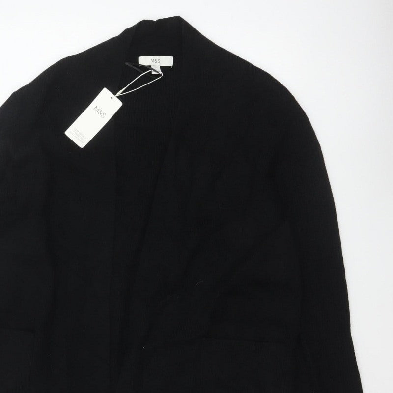 Marks & Spencer Women Black Size 16 Open Knit Longline Cardigan Pockets