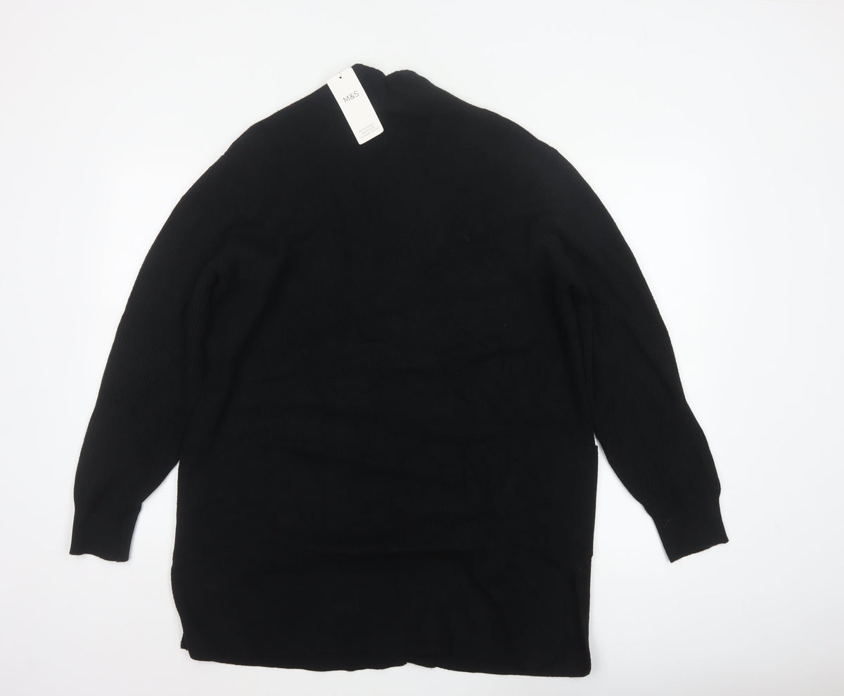 Marks & Spencer Women Black Size 16 Open Knit Longline Cardigan Pockets