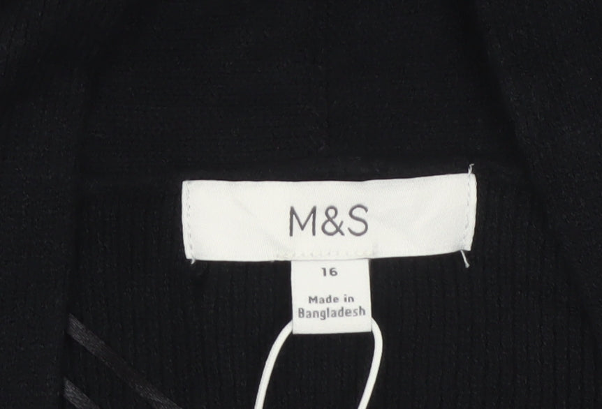 Marks & Spencer Women Black Size 16 Open Knit Longline Cardigan Pockets