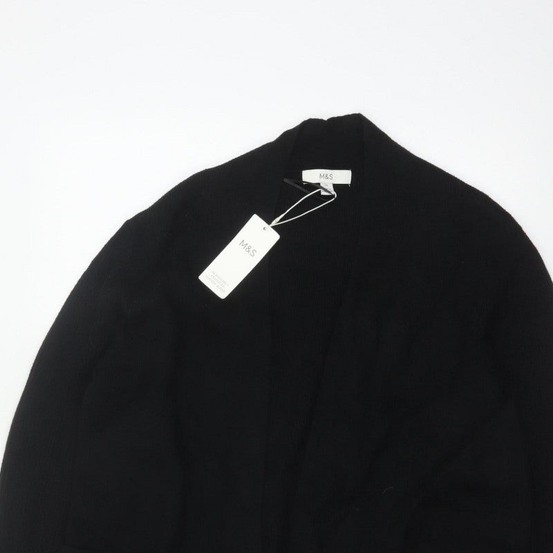 Marks & Spencer Women Black Size 16 Open Knit Longline Cardigan Pockets