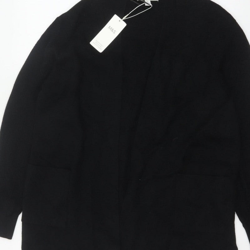 Marks & Spencer Women Black Size 16 Open Knit Longline Cardigan Pockets
