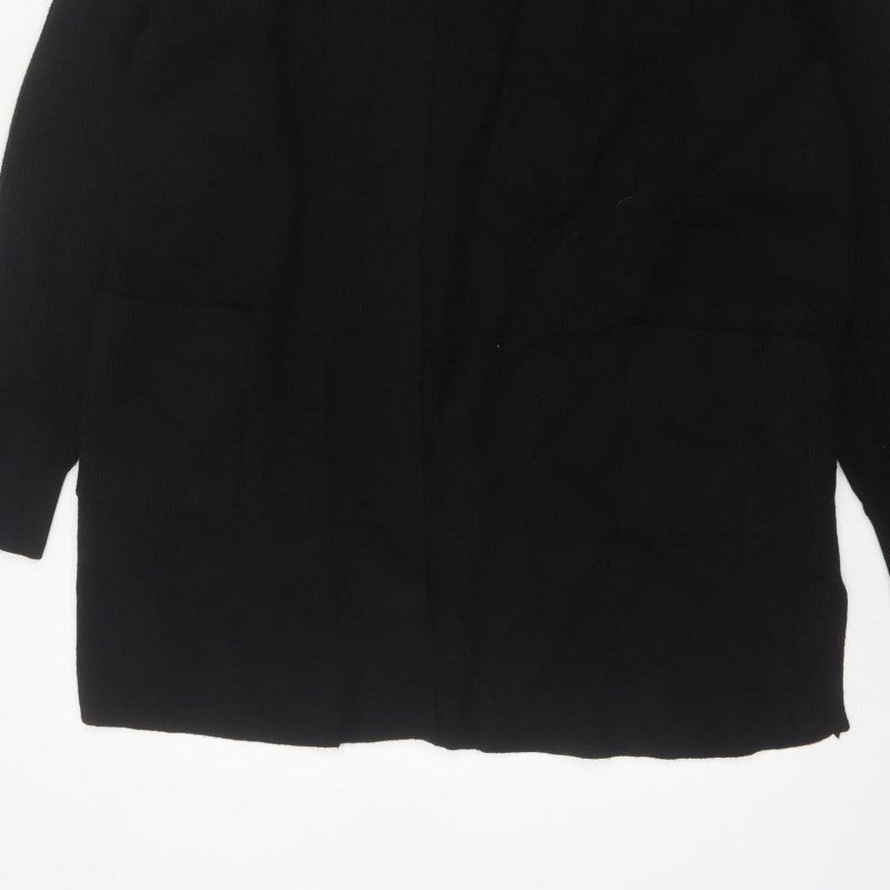 Marks & Spencer Women Black Size 16 Open Knit Longline Cardigan Pockets