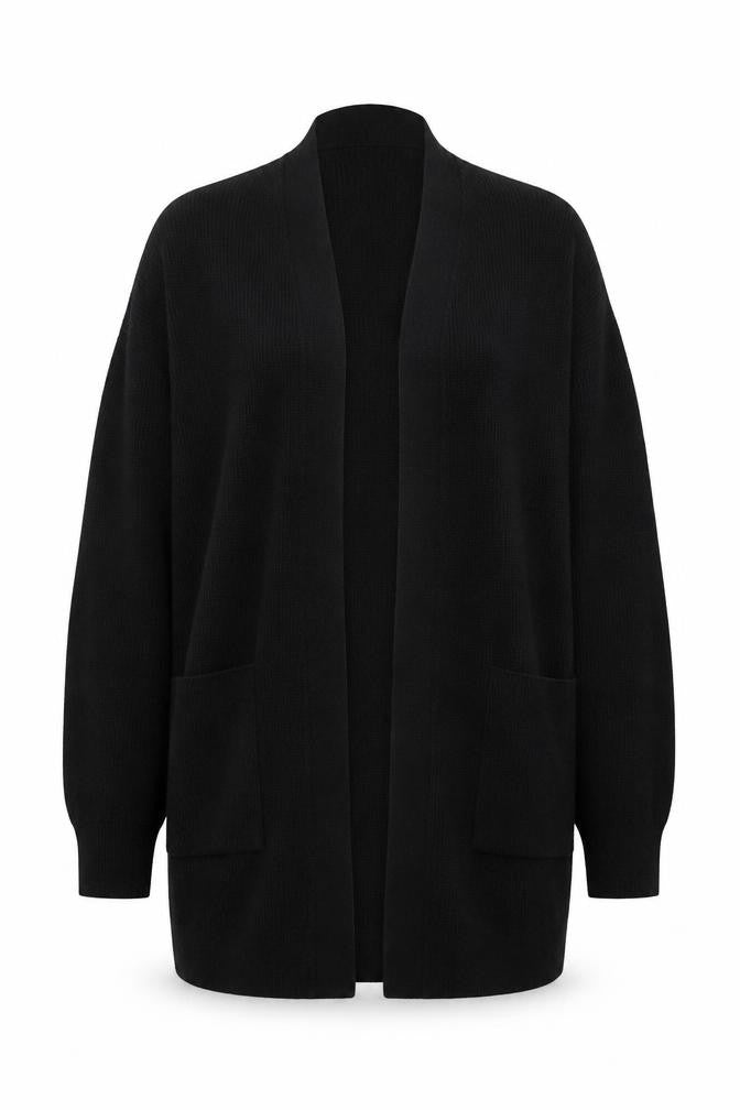 Marks & Spencer Women Black Size 16 Open Knit Longline Cardigan Pockets