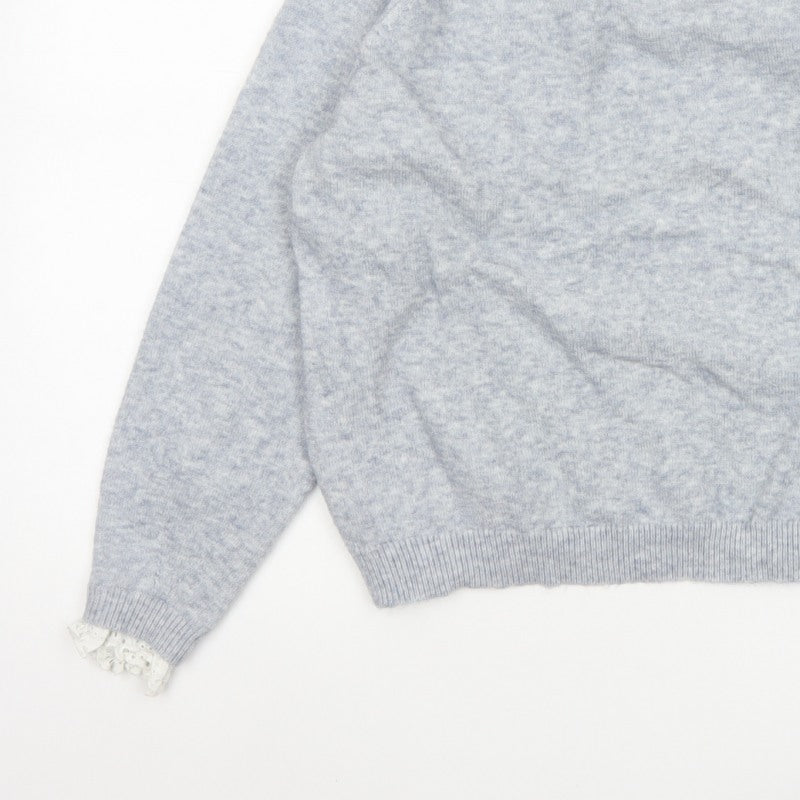 Oliver Bonas Women Blue UK 12 Crew Neck Lace Cuff Raglan Knit Jumper