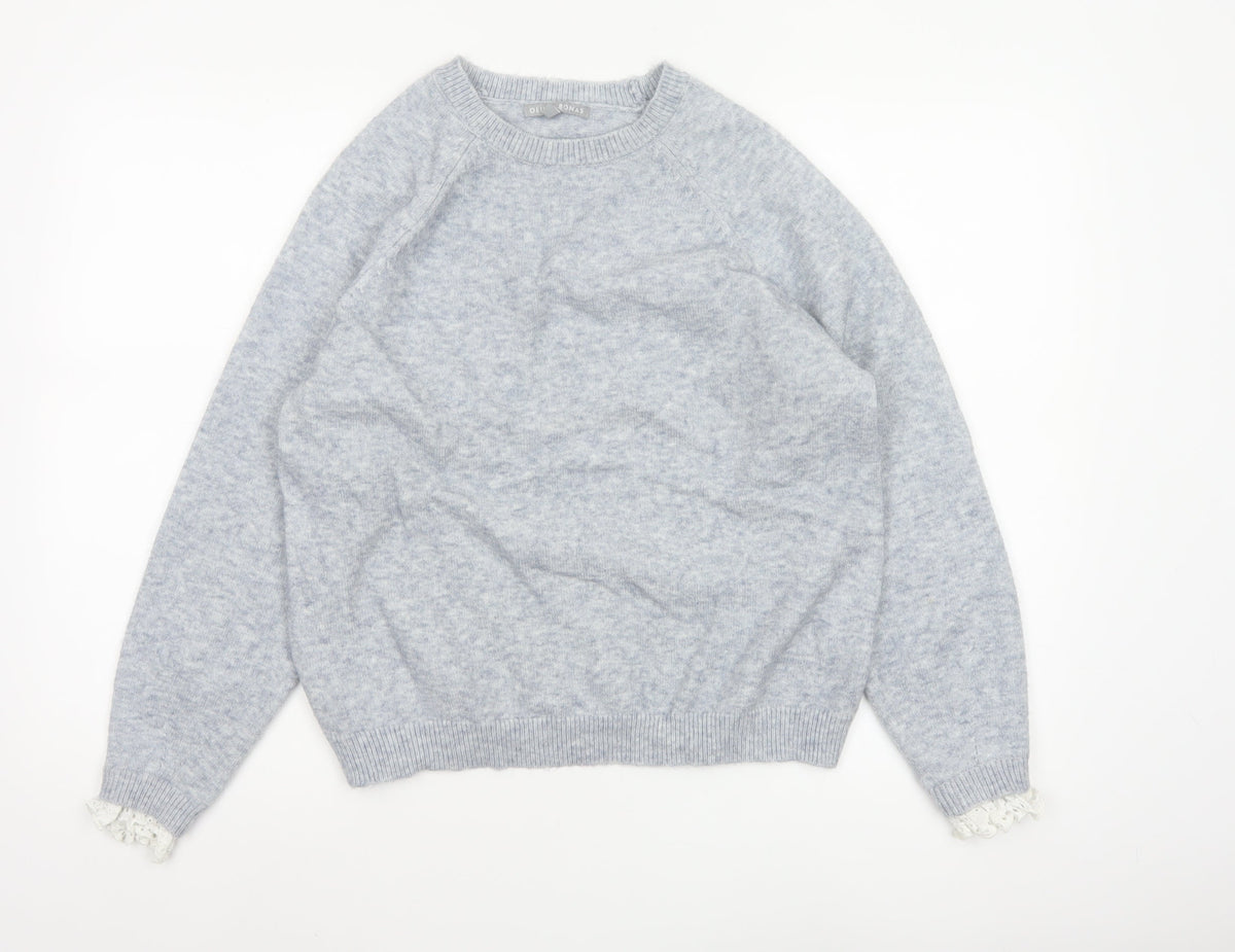 Oliver Bonas Women Blue UK 12 Crew Neck Lace Cuff Raglan Knit Jumper