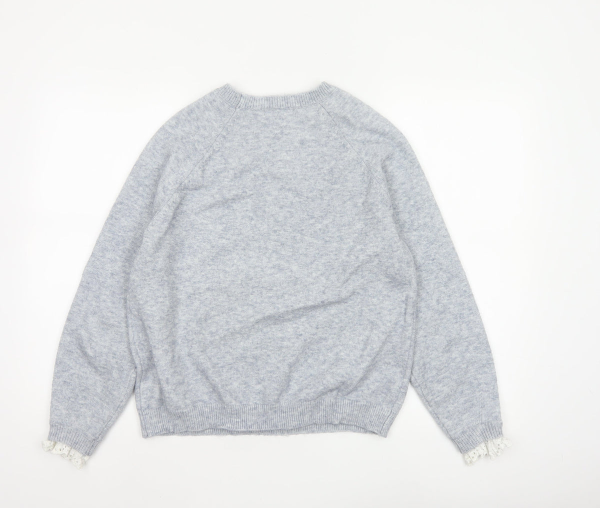 Oliver Bonas Women Blue UK 12 Crew Neck Lace Cuff Raglan Knit Jumper