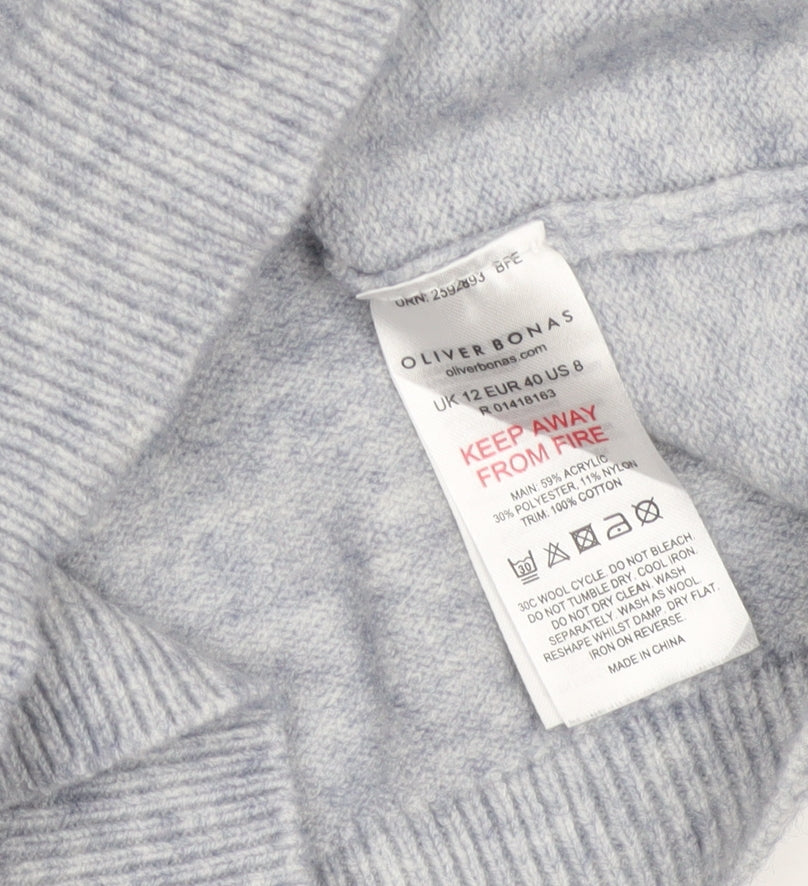 Oliver Bonas Women Blue UK 12 Crew Neck Lace Cuff Raglan Knit Jumper