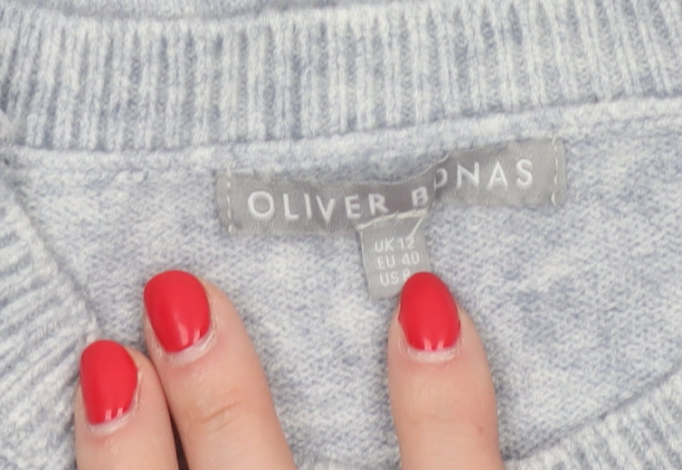 Oliver Bonas Women Blue UK 12 Crew Neck Lace Cuff Raglan Knit Jumper