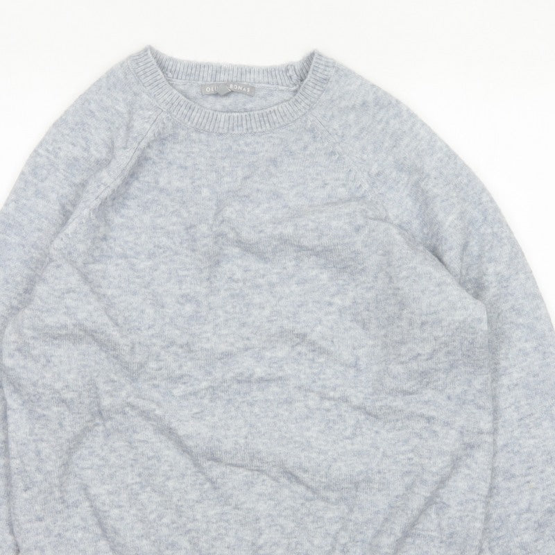 Oliver Bonas Women Blue UK 12 Crew Neck Lace Cuff Raglan Knit Jumper