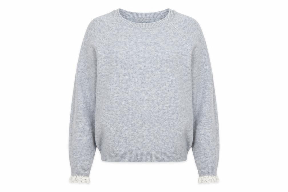 Oliver Bonas Women Blue UK 12 Crew Neck Lace Cuff Raglan Knit Jumper
