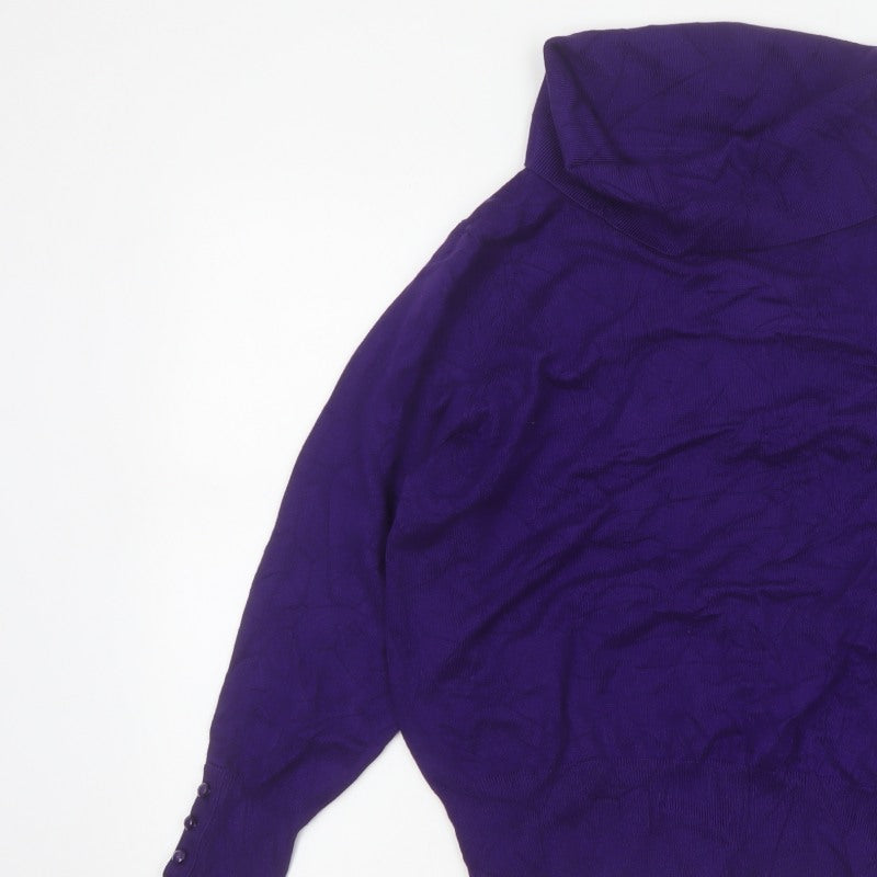 Stock Shop Women’s Purple XL Cowl Neck Knit Pullover Jumper Button Cuffs