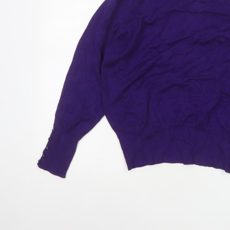 Stock Shop Women’s Purple XL Cowl Neck Knit Pullover Jumper Button Cuffs