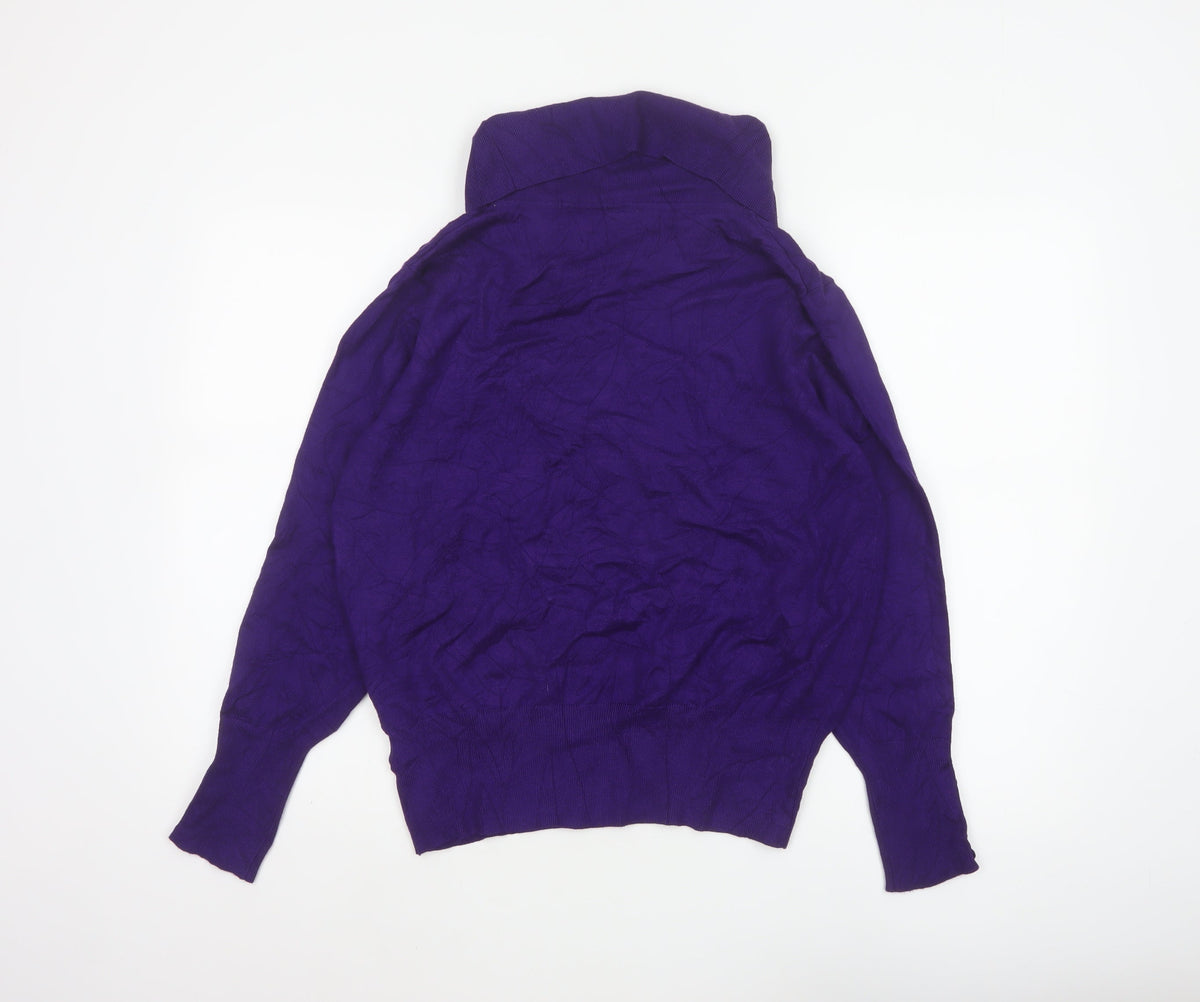 Stock Shop Women’s Purple XL Cowl Neck Knit Pullover Jumper Button Cuffs