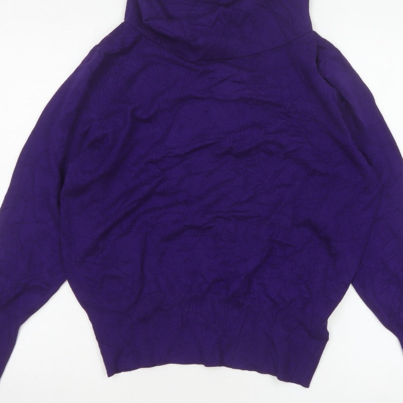 Stock Shop Women’s Purple XL Cowl Neck Knit Pullover Jumper Button Cuffs