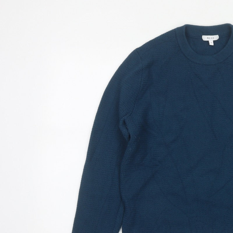 Reiss Men’s Blue Chunky Knit Crew Neck Pullover Jumper Size S