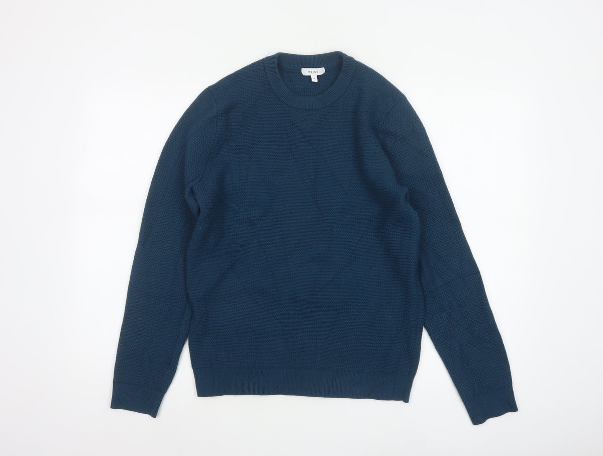 Reiss Men’s Blue Chunky Knit Crew Neck Pullover Jumper Size S