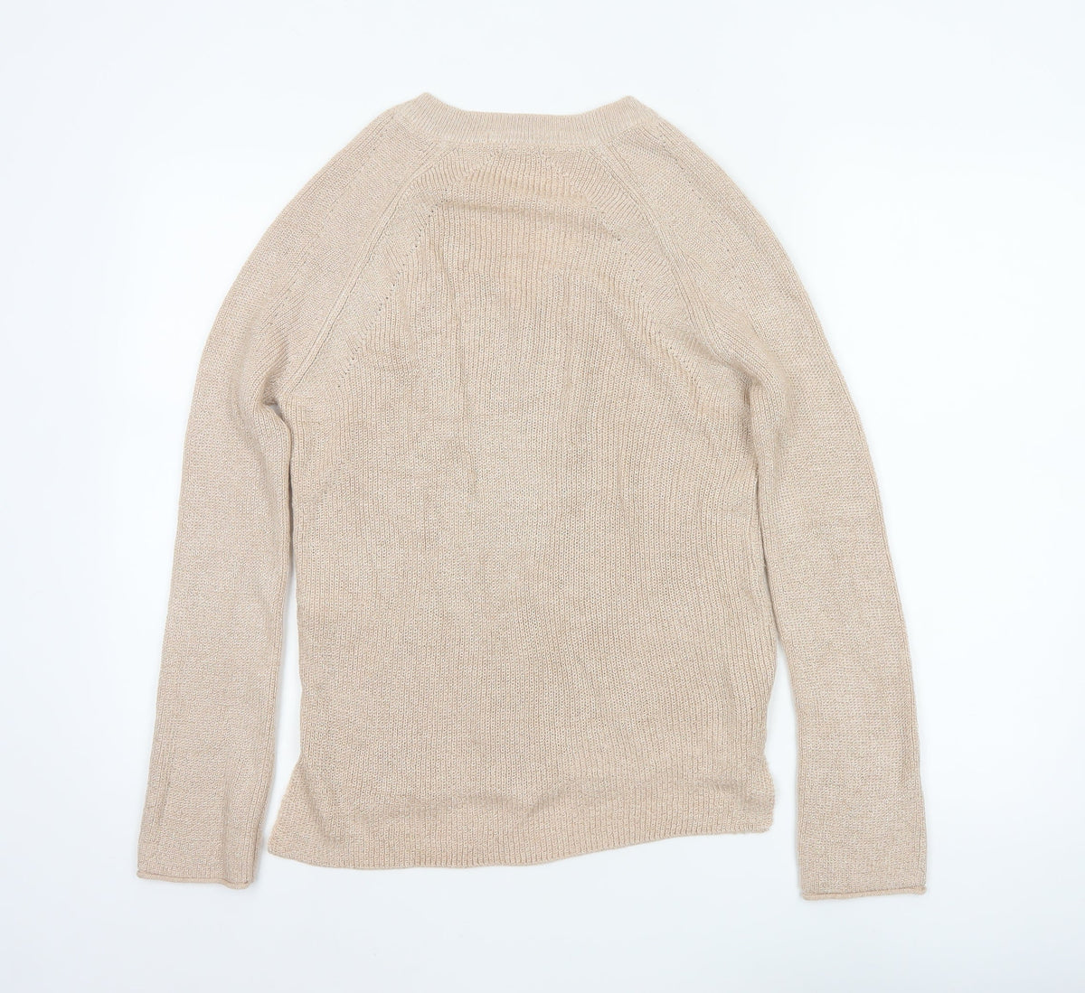 Next Women Beige Shimmer V-Neck Knit Pullover Jumper Size 8