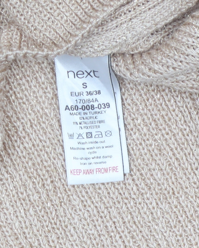 Next Women Beige Shimmer V-Neck Knit Pullover Jumper Size 8
