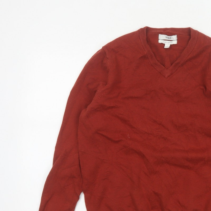 Marks & Spencer Men’s Red L Pure Cotton V-Neck Pullover Jumper