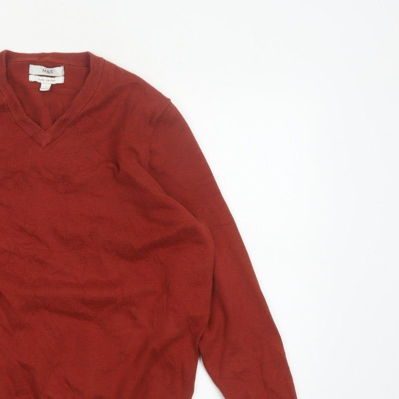 Marks & Spencer Men’s Red L Pure Cotton V-Neck Pullover Jumper