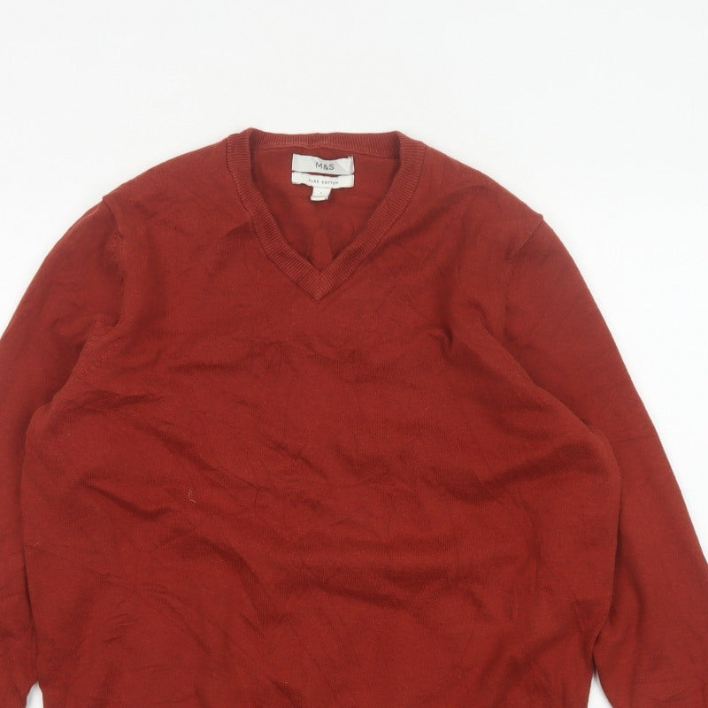 Marks & Spencer Men’s Red L Pure Cotton V-Neck Pullover Jumper