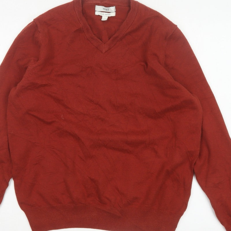 Marks & Spencer Men’s Red L Pure Cotton V-Neck Pullover Jumper