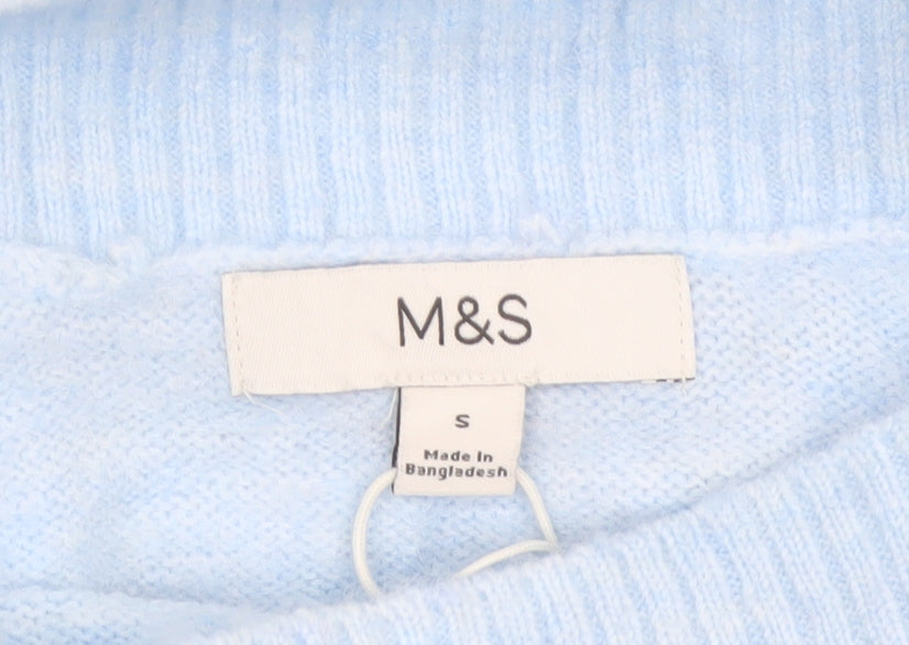 M&S Women Blue Size S Alpaca Blend Crew Neck Raglan Knit Jumper