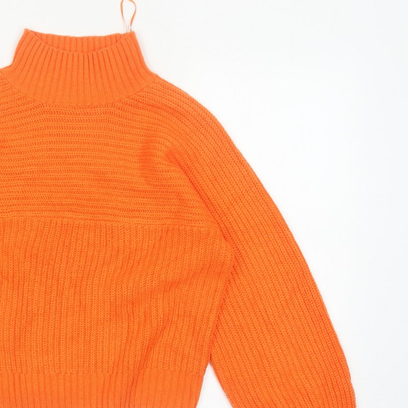 Threadbare Women Orange Size 6 Chunky Knit Roll Neck Jumper