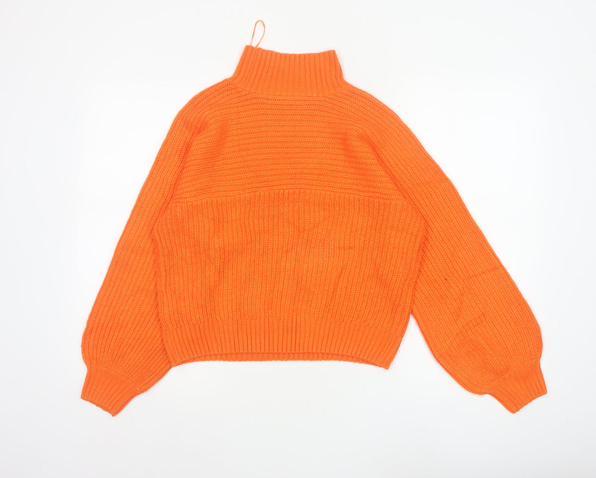 Threadbare Women Orange Size 6 Chunky Knit Roll Neck Jumper