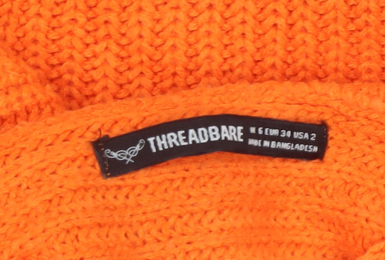 Threadbare Women Orange Size 6 Chunky Knit Roll Neck Jumper