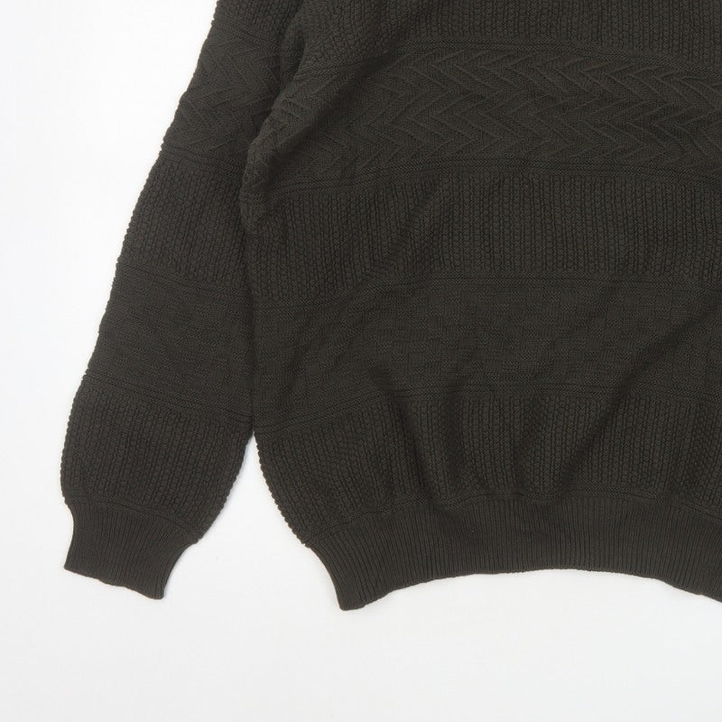 Marks and Spencer Men Brown L Cable Knit Cotton Crew Neck Jumper