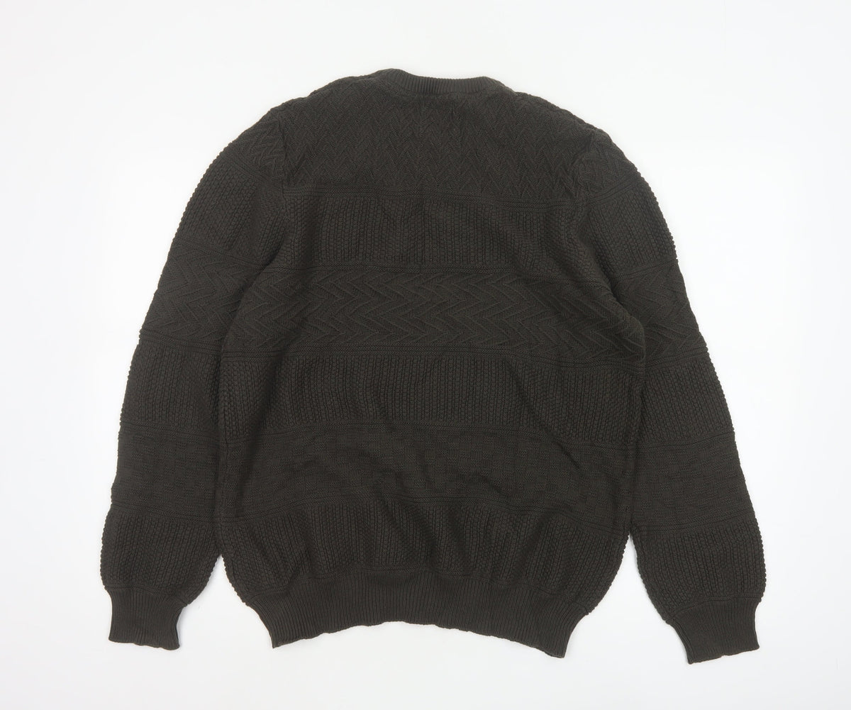 Marks and Spencer Men Brown L Cable Knit Cotton Crew Neck Jumper