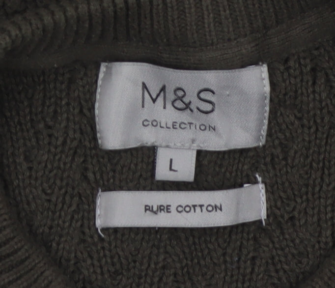 Marks and Spencer Men Brown L Cable Knit Cotton Crew Neck Jumper