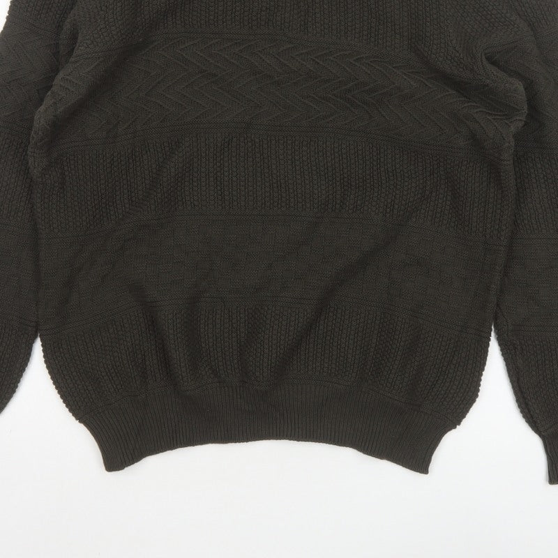 Marks and Spencer Men Brown L Cable Knit Cotton Crew Neck Jumper